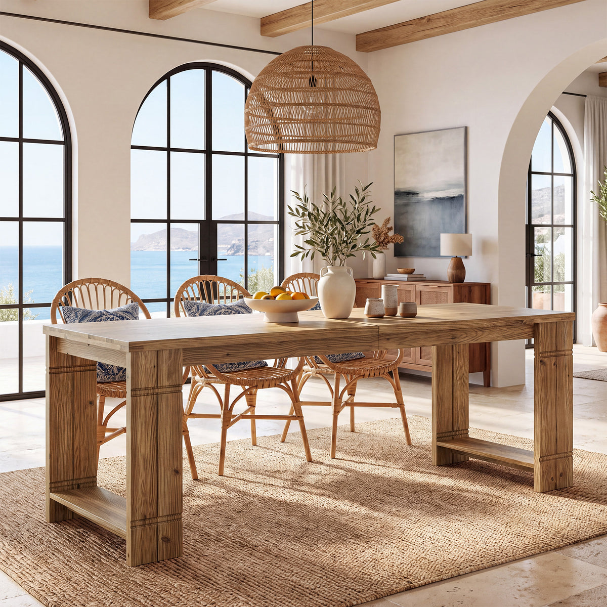 78.7" Solid Wood Dining Table, Rectangular Kitchen Table with U-Shaped Legs for 6-8