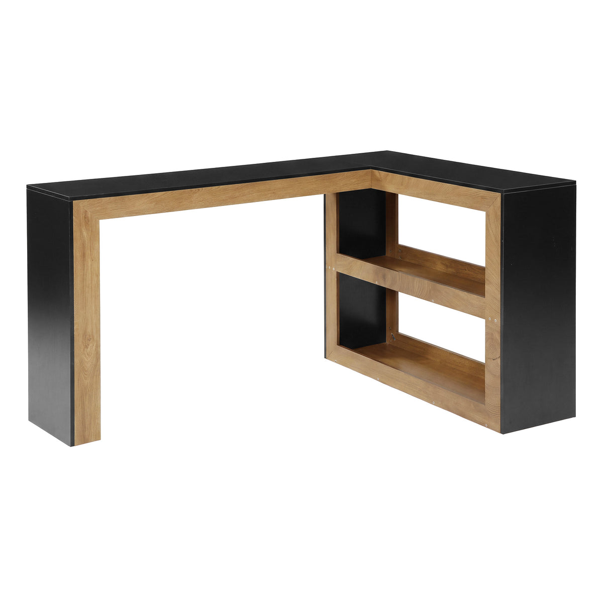 L-Shaped Bar Table, Modern Counter-Height Table with Storage Shelves for kitchen