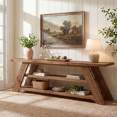 70.87" Solid Wood Console Table, 3-Tier Entryway Table Sofa Table for Living Room 3