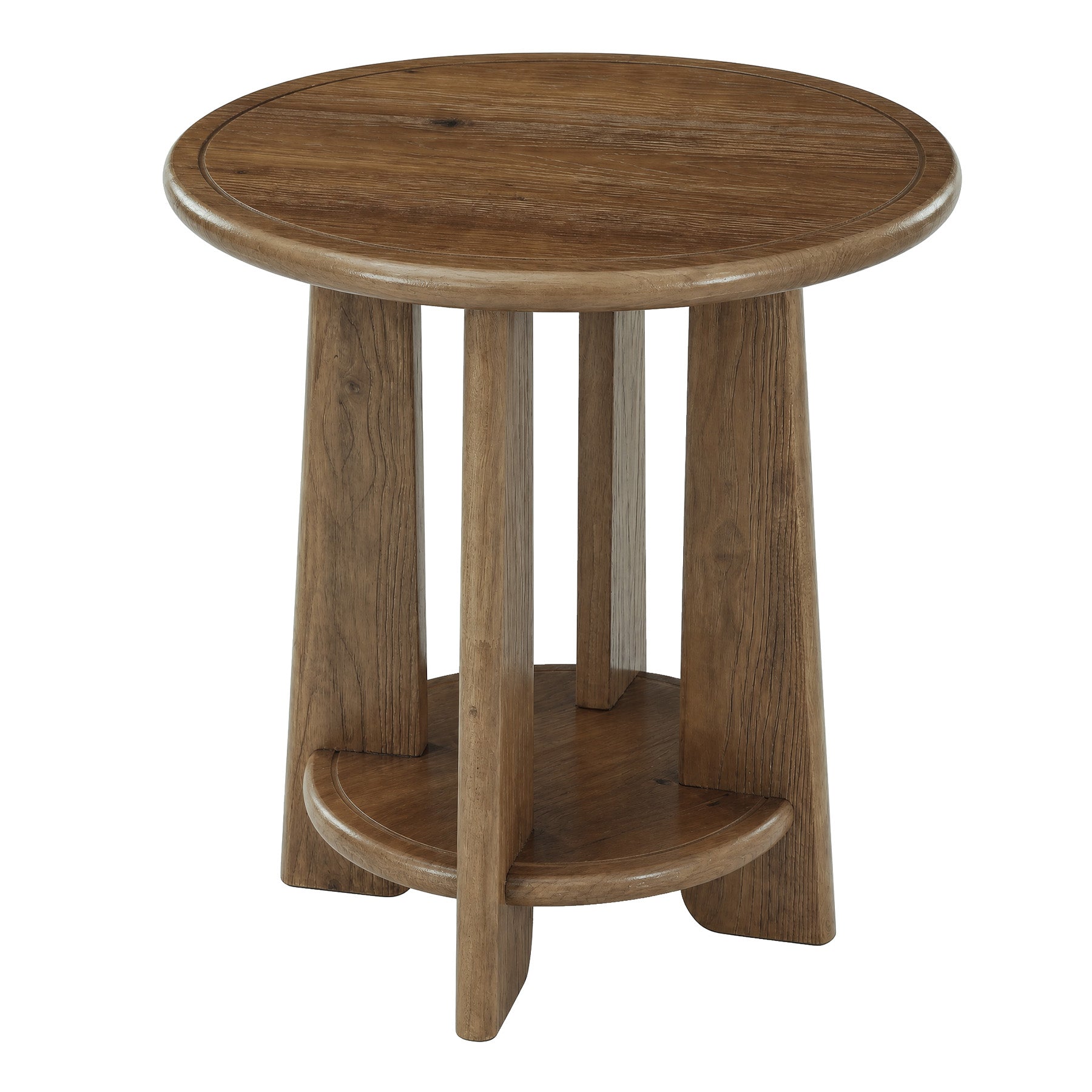 Round Solid Wood End Table, 2-Tier Side Table Nightstand with Shelf for Small Space