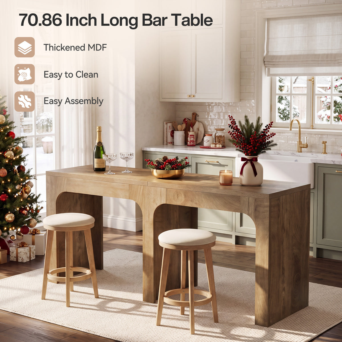 78.74" Long Bar Table, Counter Height Kitchen Pub Table Seats 6-8 People