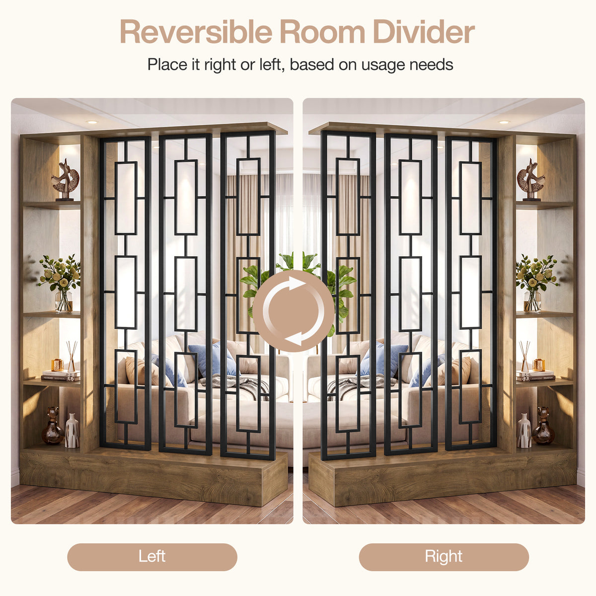 71" Room Divider with Shelves, Freestanding Living Room Storage Partition