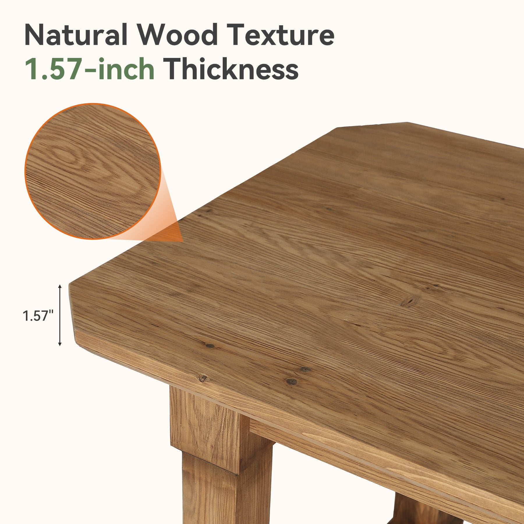 63" Solid Wood Dining Table for 4–6, Farmhouse Rectangular Kitchen Table with Heavy-Duty Legs & Crossbar Support