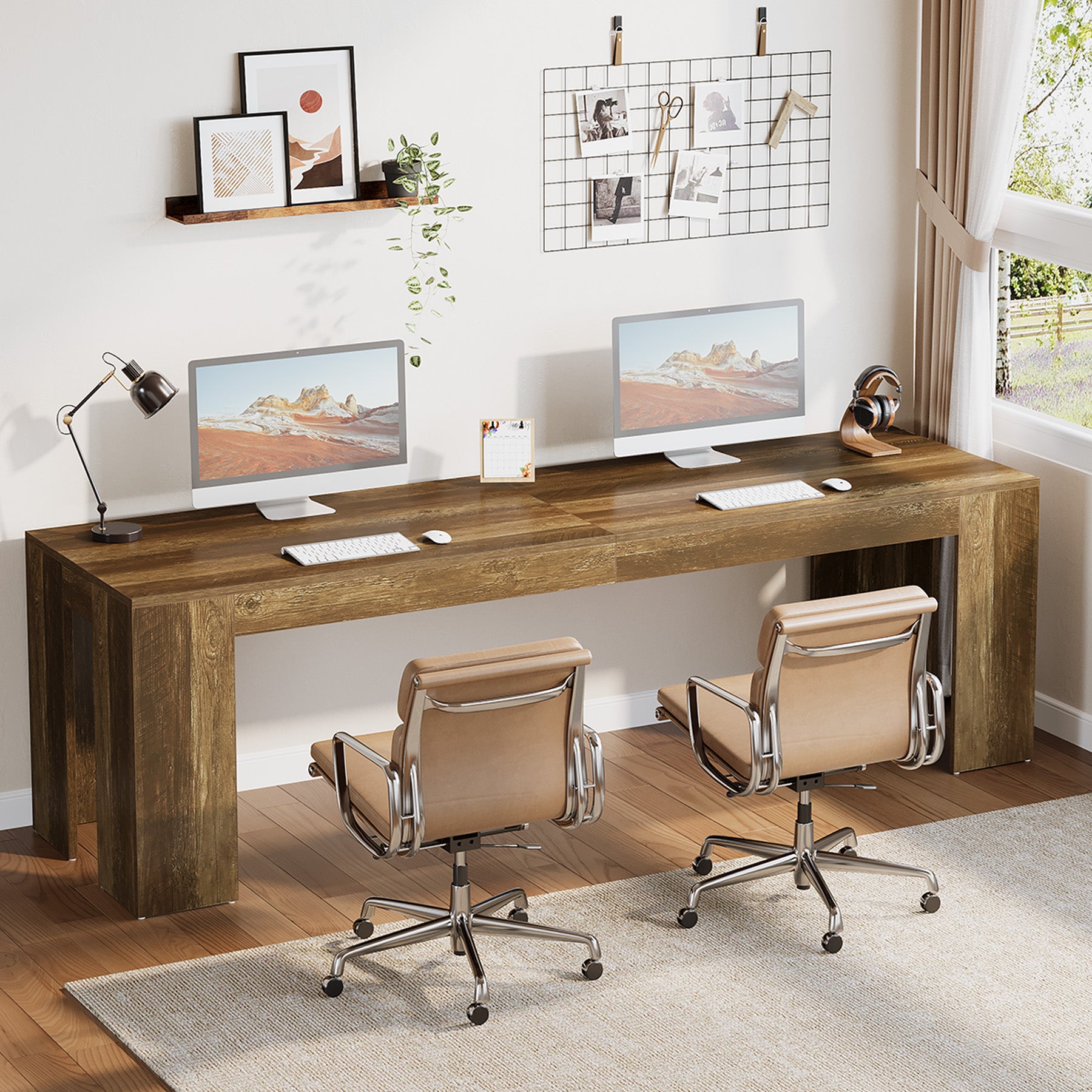 86.6" Two Person Computer Desk, Long Executive Desk with Large Workspace for Home Office
