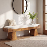 55" Upholstered Solid Wood Entryway Bench, Farmhouse Shoe Bench with Cushion for Hallway 3