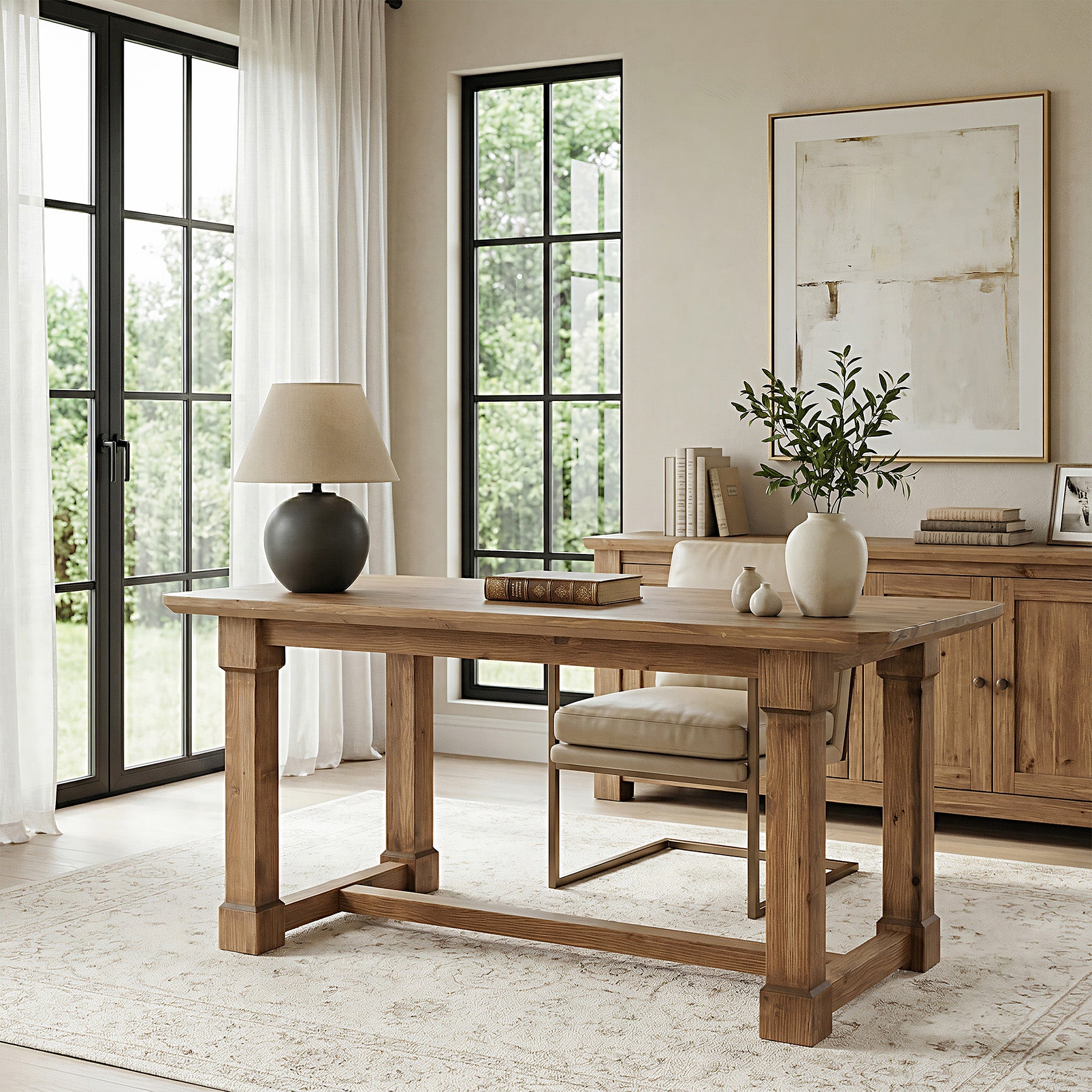63" Solid Wood Executive Desk, Heavy-Duty Office Computer Desk with Thick Top & Sturdy Legs
