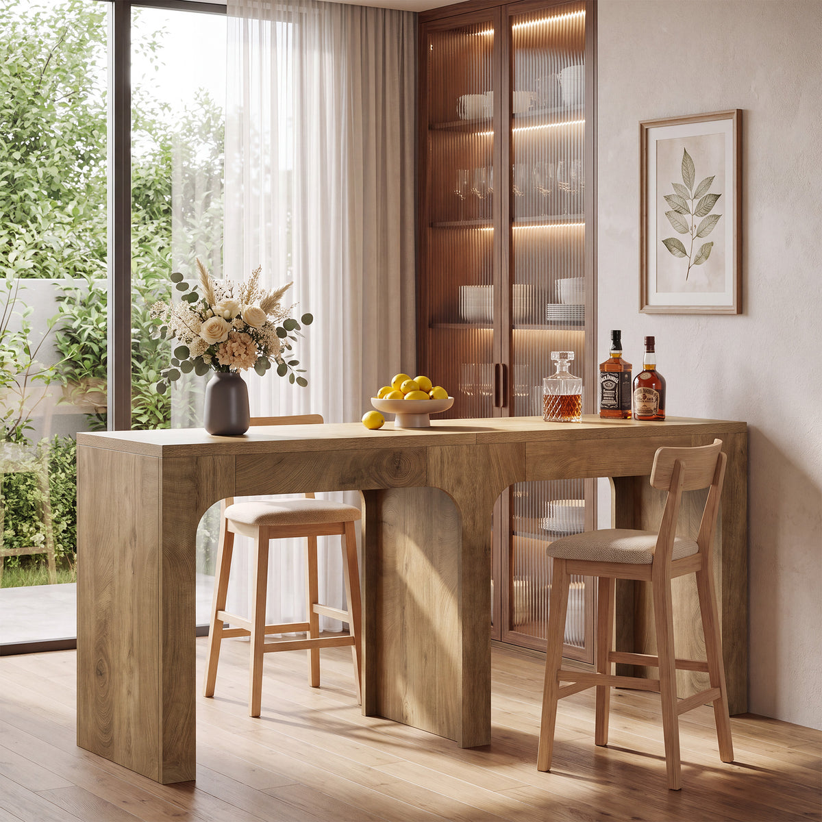 78.74" Long Bar Table, Counter Height Kitchen Pub Table Seats 6-8 People
