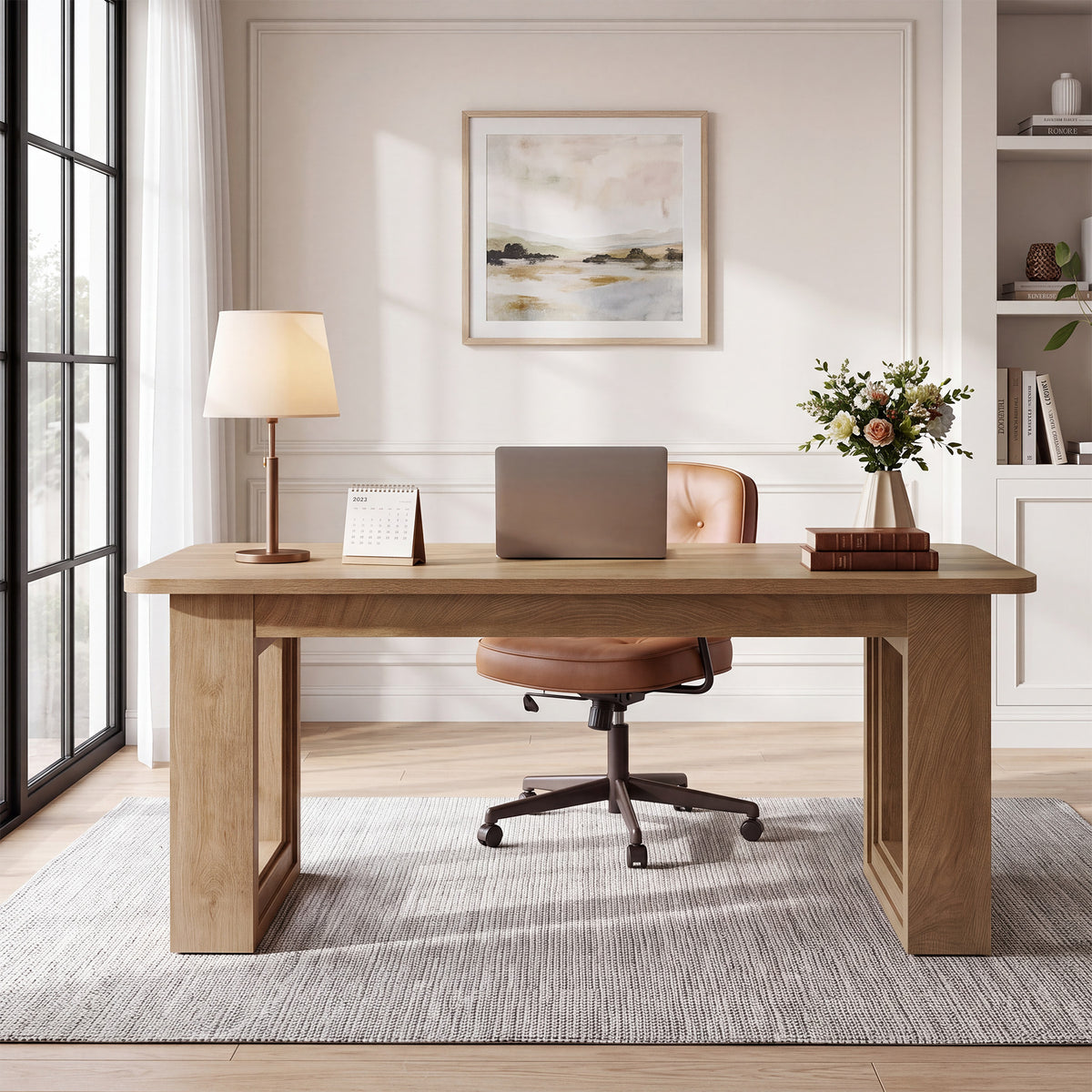 63" Executive Desk, Modern Computer Desk with Heavy Duty Dase for Home Office