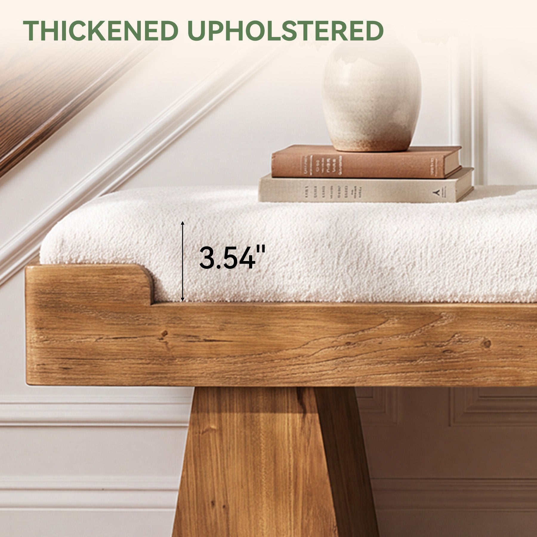55" Upholstered Solid Wood Entryway Bench, Farmhouse Shoe Bench with Cushion for Hallway