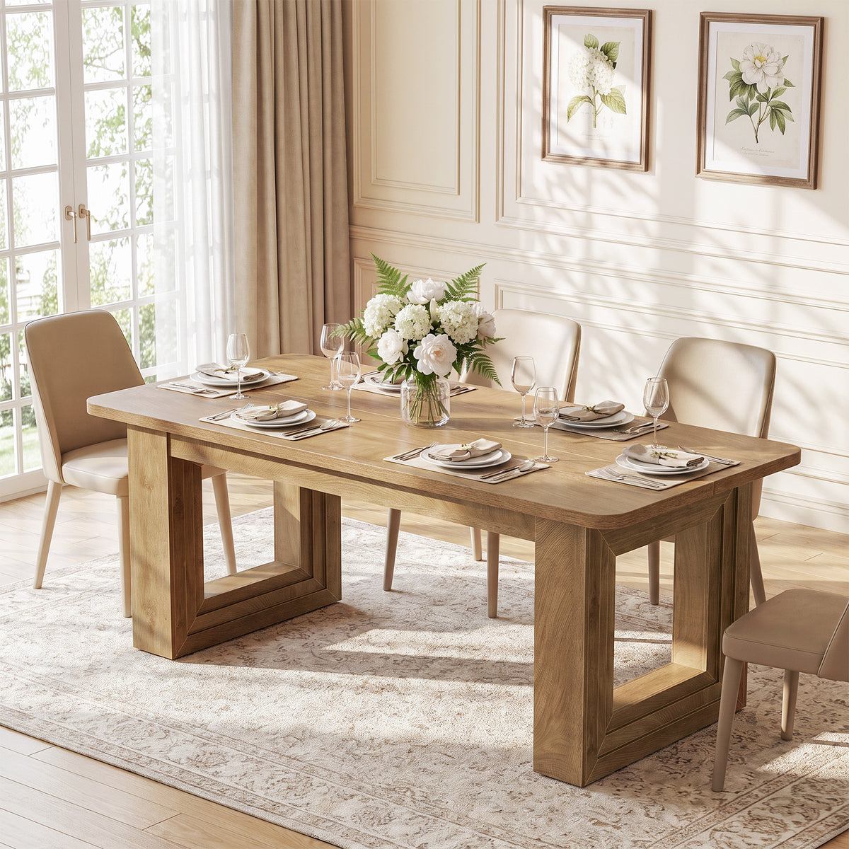 63" Dining Table for 4-6, Rectangular Kitchen Table with Rounded Edges & Sturdy Base