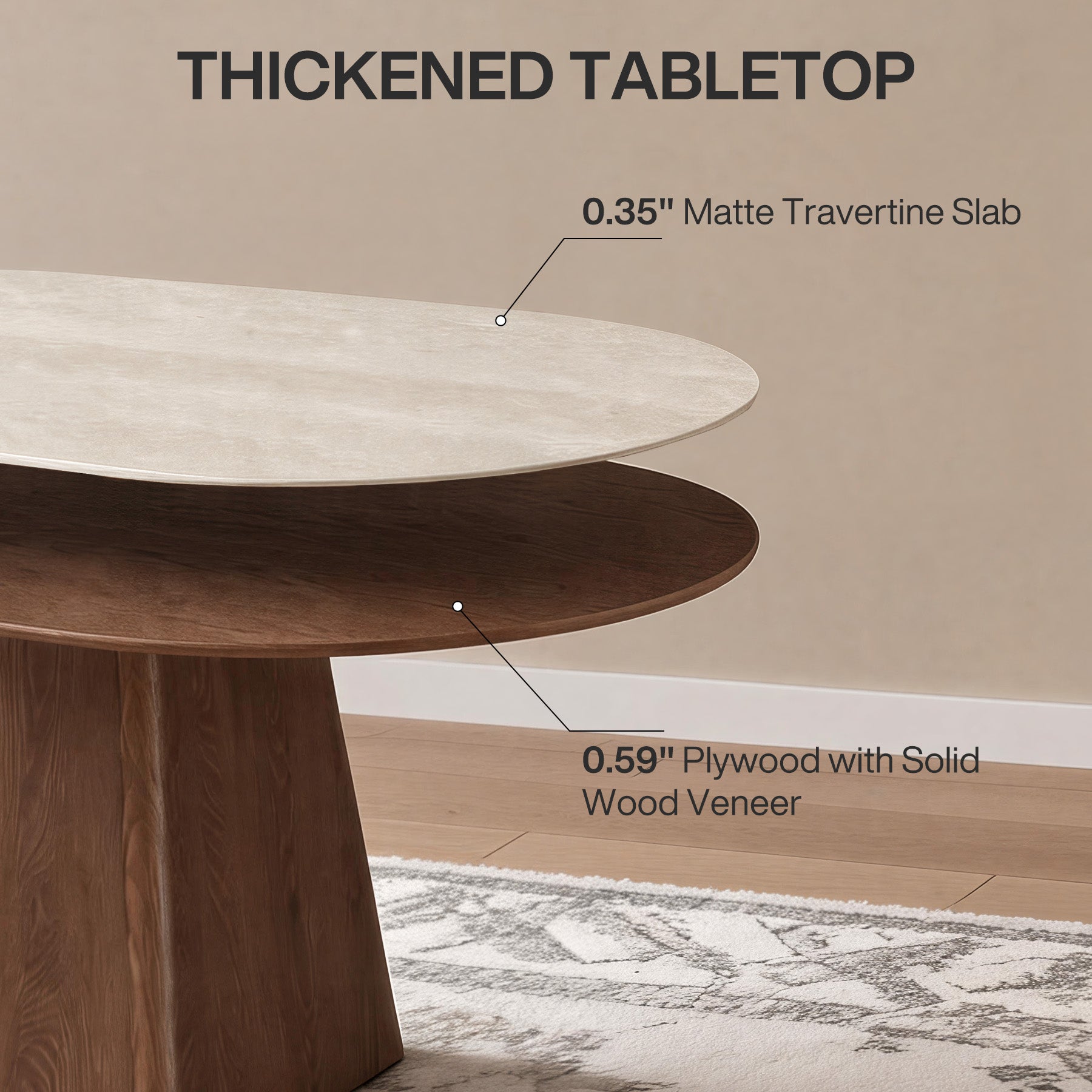 63" Oval Sintered Stone Dining Table with Solid Wood Pedestal Base for 4-6