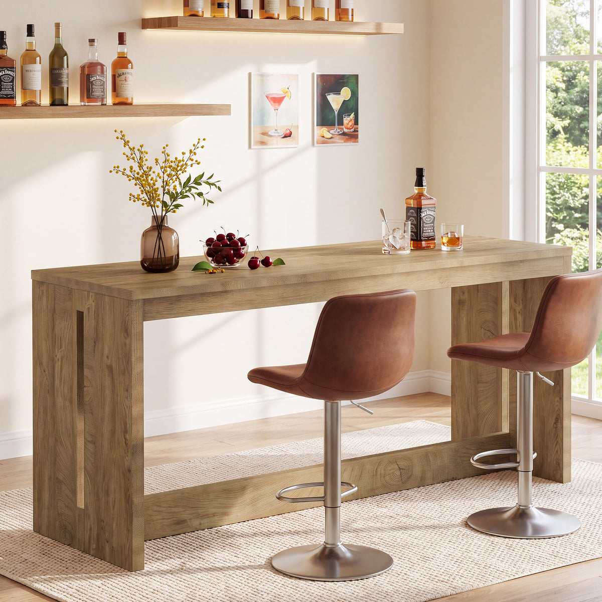 68.5" Extra-Long Bar Table, Rectangular Counter Height Pub Table for Kitchen, Dining