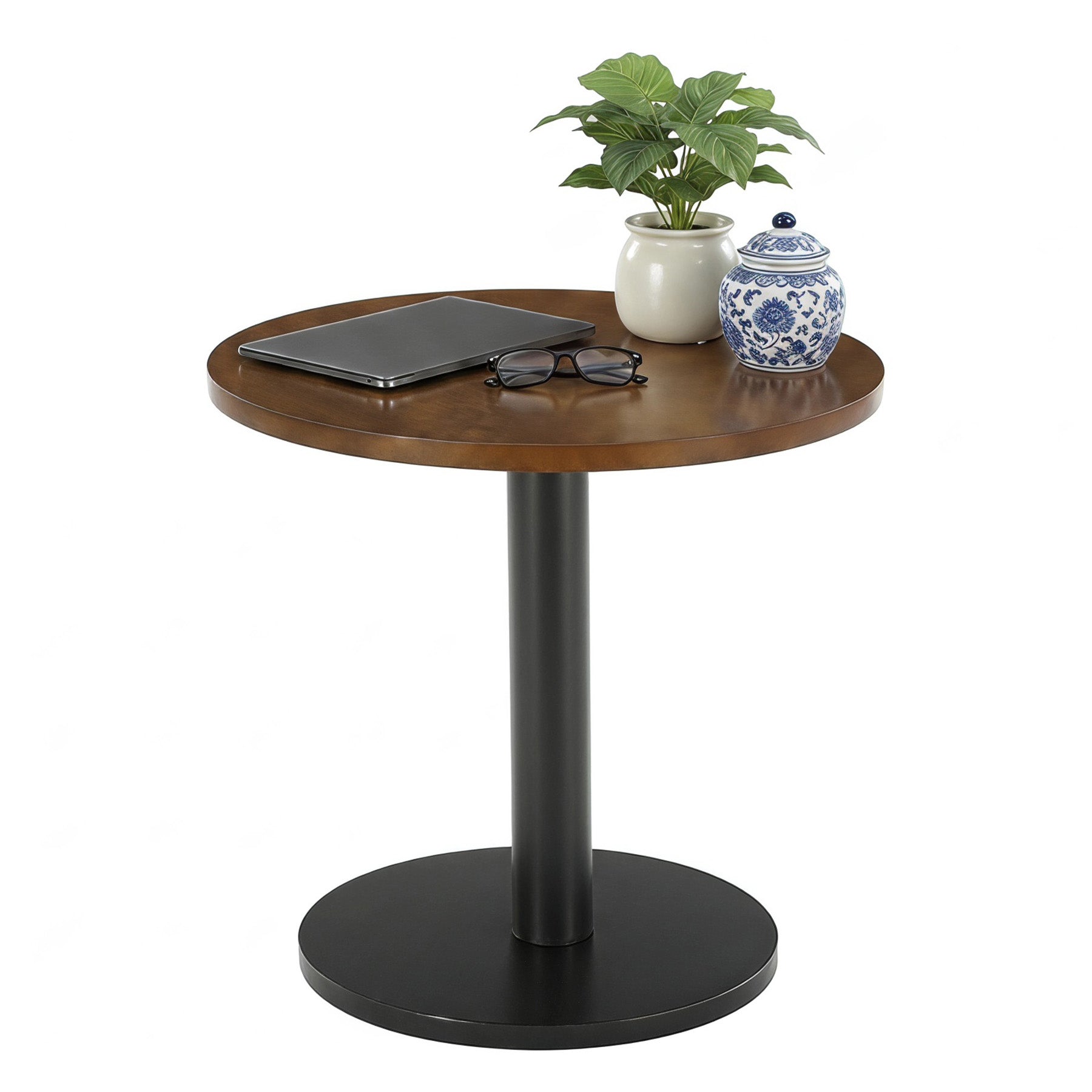 31.5-Inch Solid Wood Round Dining Table with Metal Pedestal Base, Small Kitchen Table for 2-4 People (Only Table)
