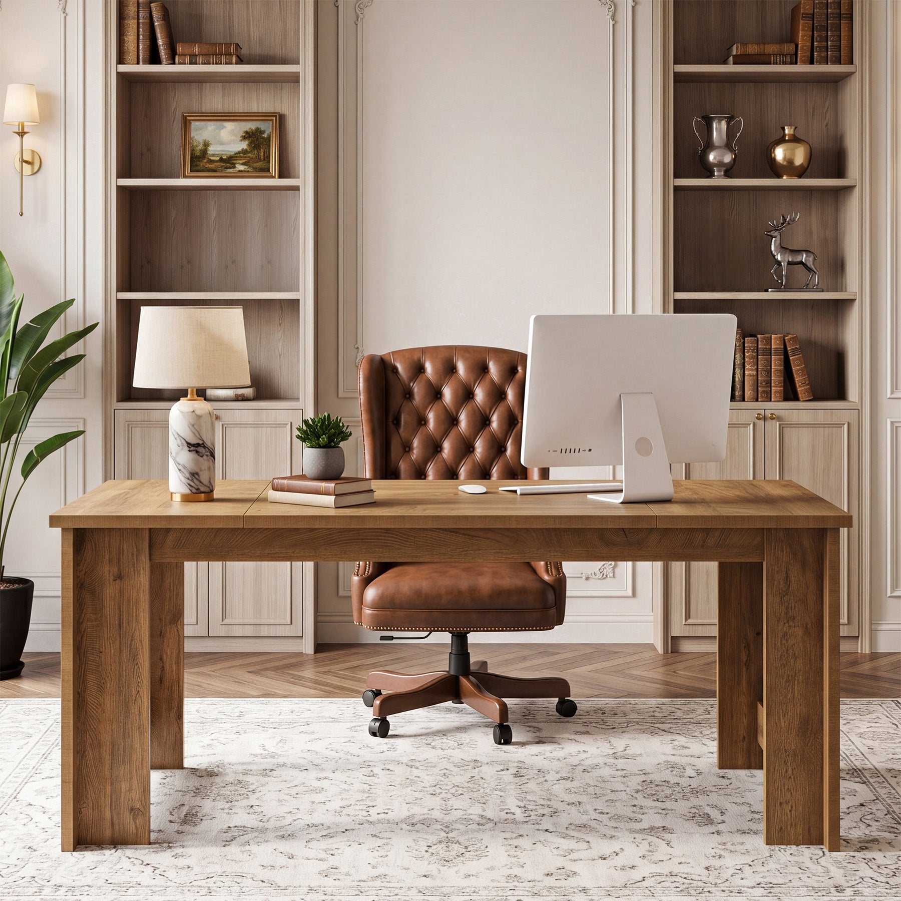 70.8" Long Executive Desk, Rectangular Office Computer Desk with Sturdy Panel Legs