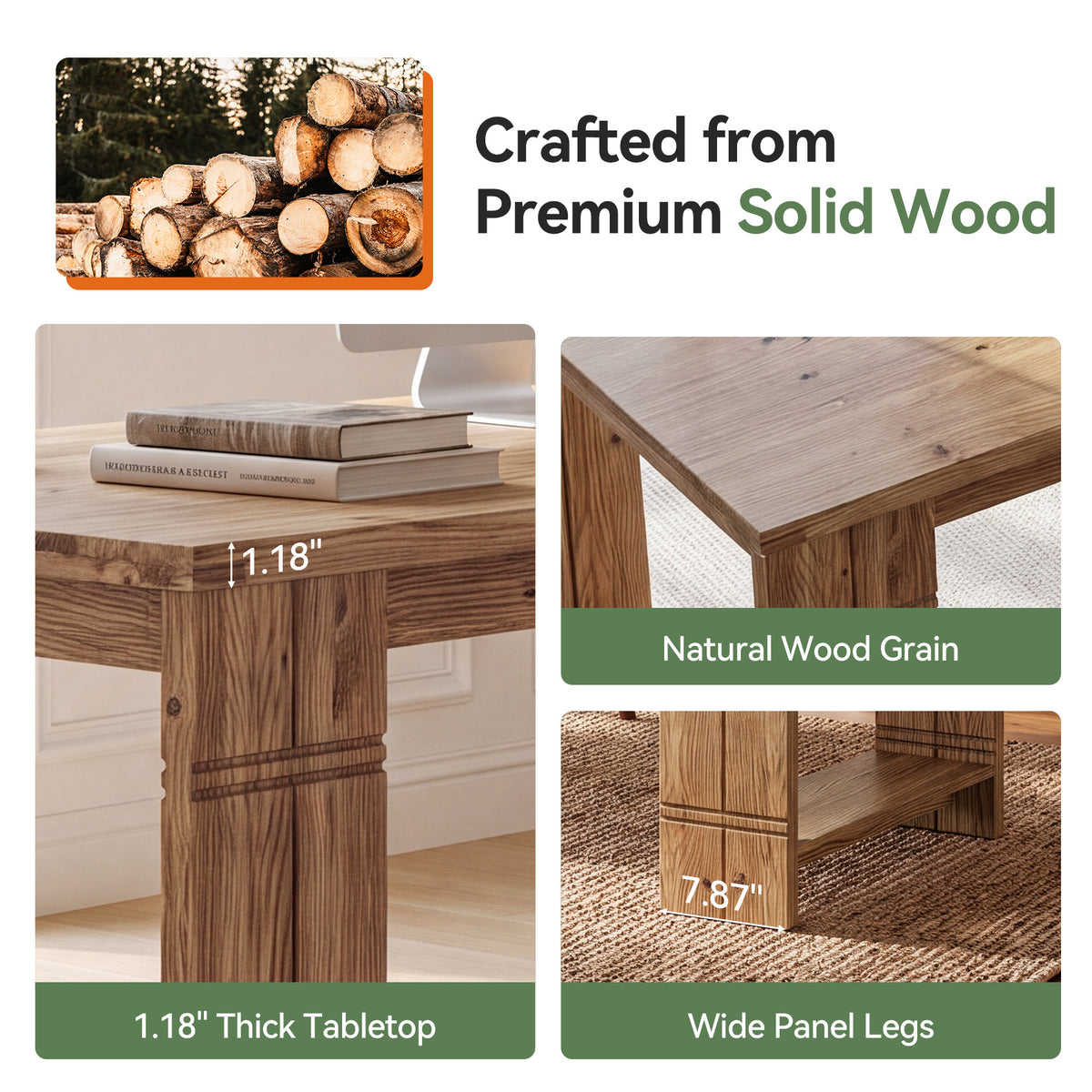 Solid Wood 2-Person Desk, 78.7" Extra-Long Computer Desk for Home Office