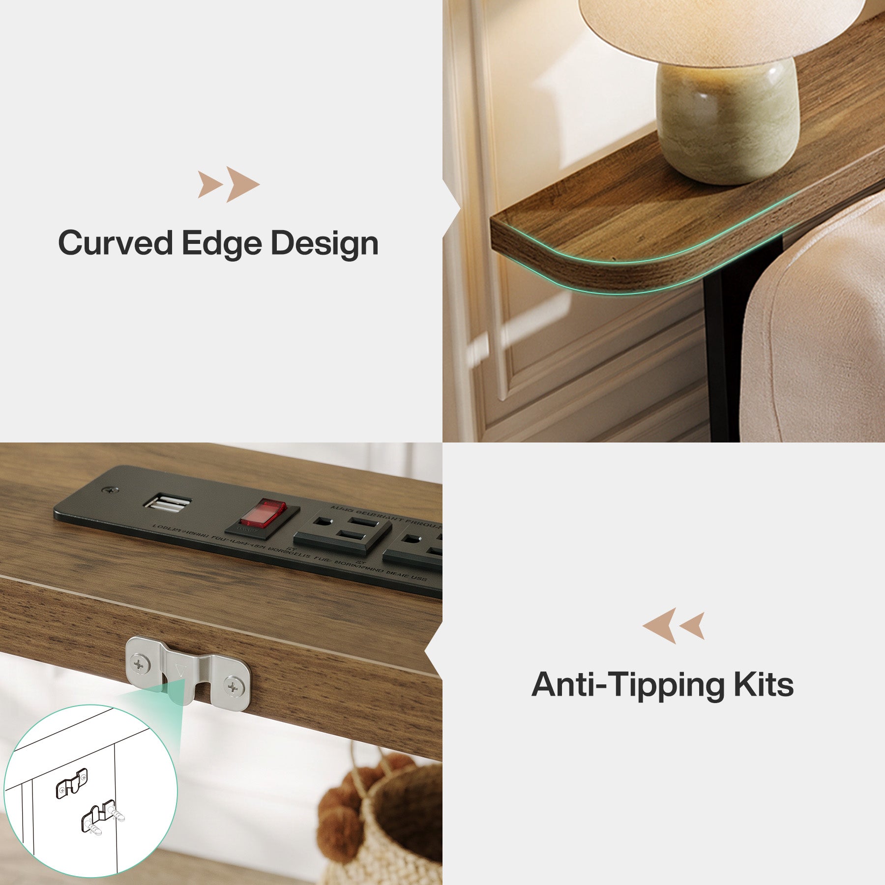 70.87" Behind Couch Table with Power Outlets, Skinny Console Sofa Table for Living Room