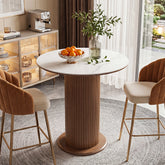 31.5" Round Dining Table, Marble Kitchen Table with Sintered Stone Tabletop & Solid Wood Pedestal 3