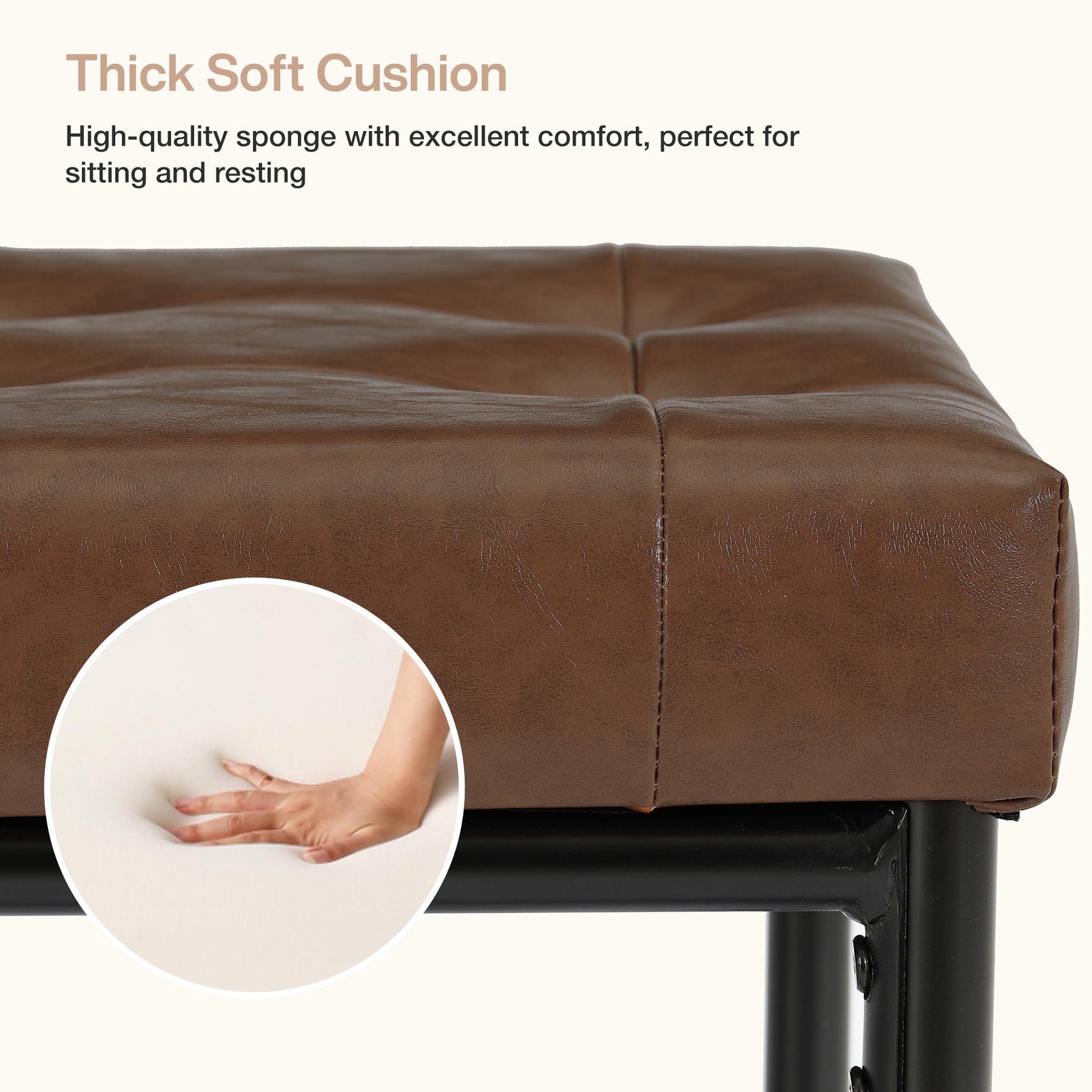 63" Upholstered Entryway Bench with Faux Leather Cushion, Industrial Shoe Bench for Hallway, Foyer & Living Room