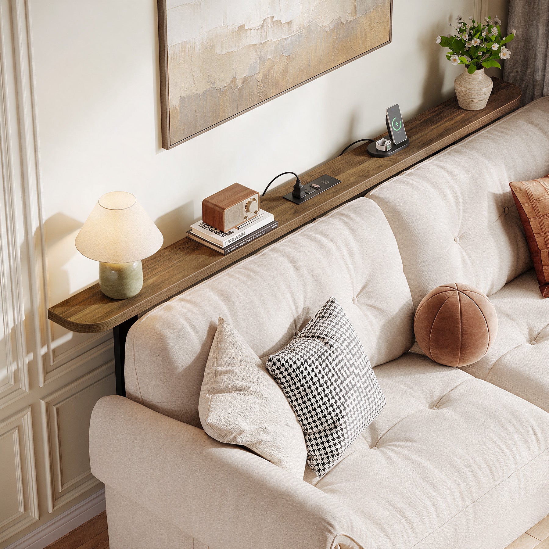 70.87" Behind Couch Table with Power Outlets, Skinny Console Sofa Table for Living Room