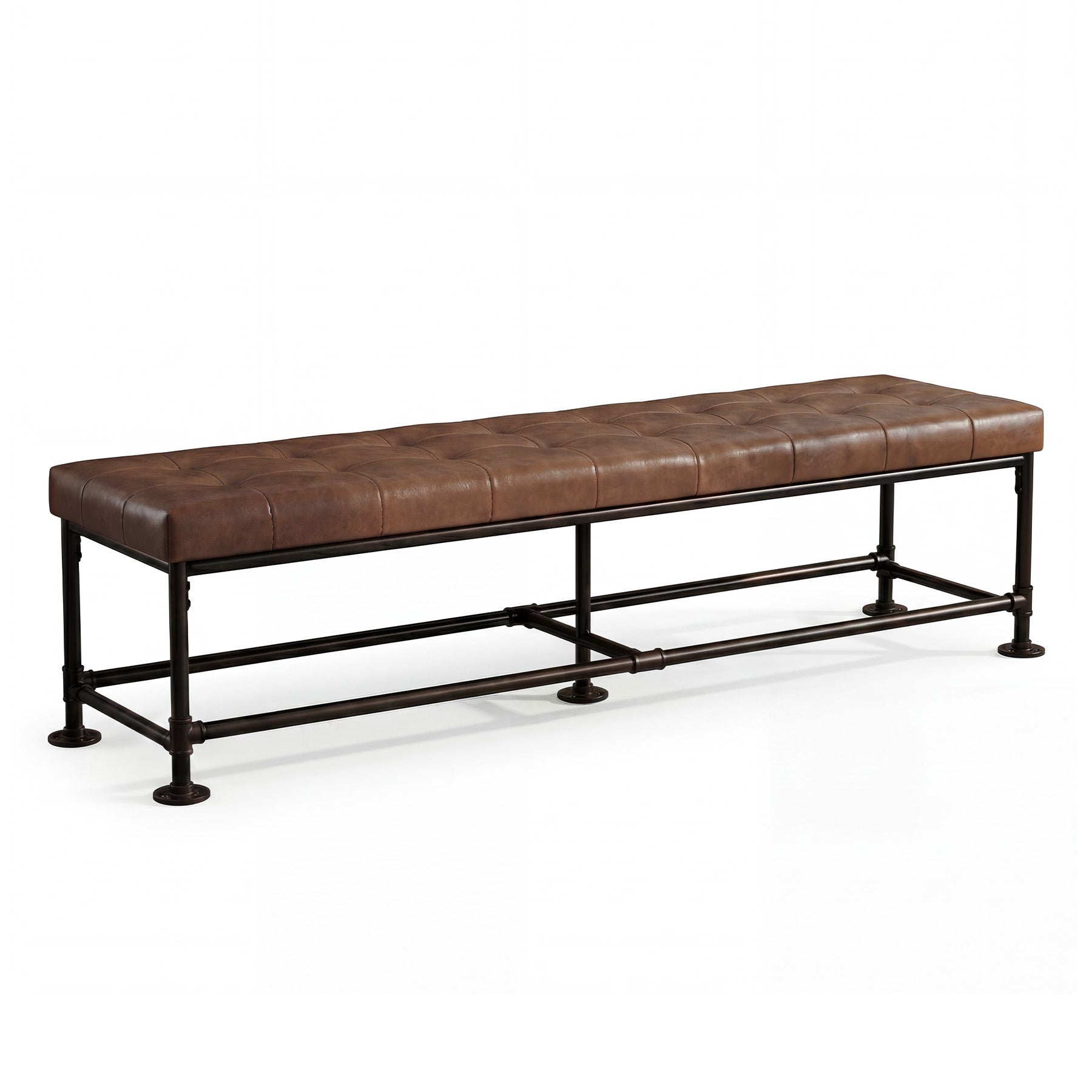 63" Upholstered Entryway Bench with Faux Leather Cushion, Industrial Shoe Bench for Hallway, Foyer & Living Room