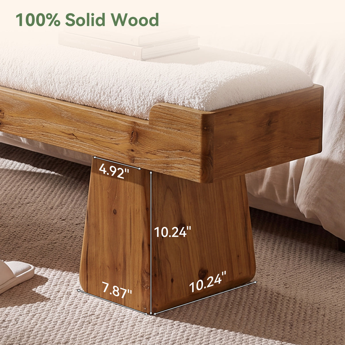 55" Upholstered Solid Wood Entryway Bench, Farmhouse Shoe Bench with Cushion for Hallway