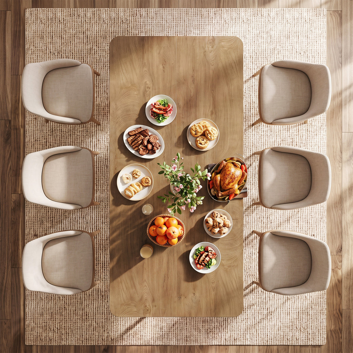 63" Dining Table for 4-6, Rectangular Kitchen Table with Rounded Edges & Sturdy Base