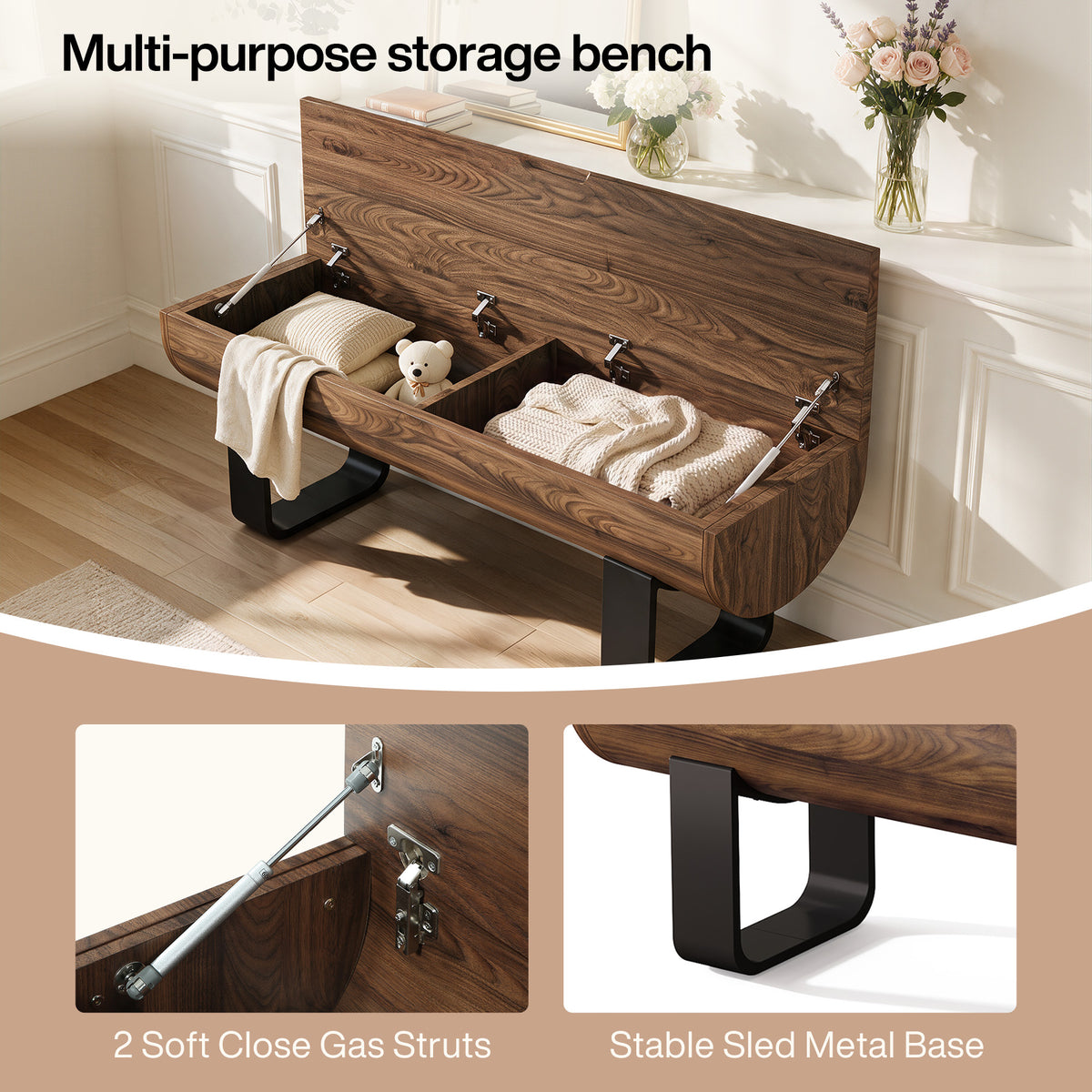55.1" Storage Bench, Farmhouse Lift Top Entryway Shoe Bench with Metal Legs