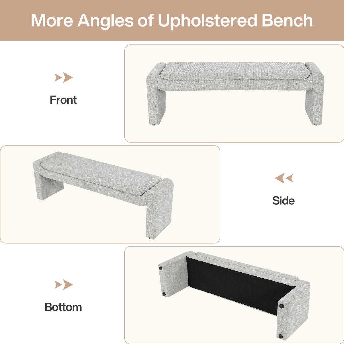 55" Entryway Bench with Chenille Fabric Cushion, Upholstered  End of Bed Bench for 2-3