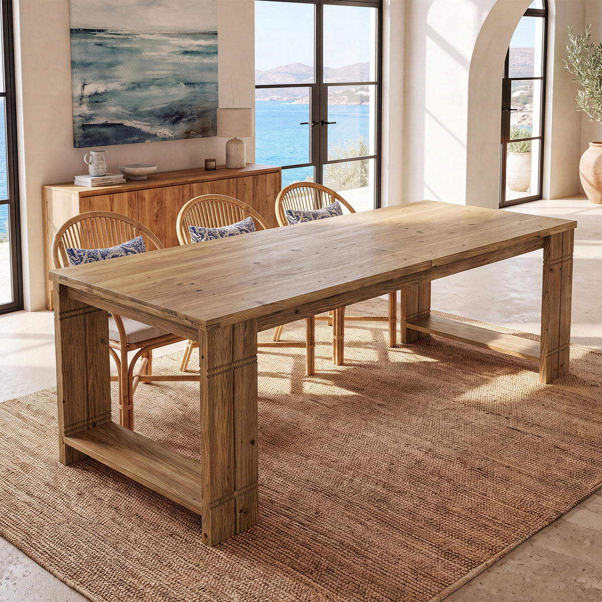 78.7" Solid Wood Dining Table, Rectangular Kitchen Table with U-Shaped Legs for 6-8