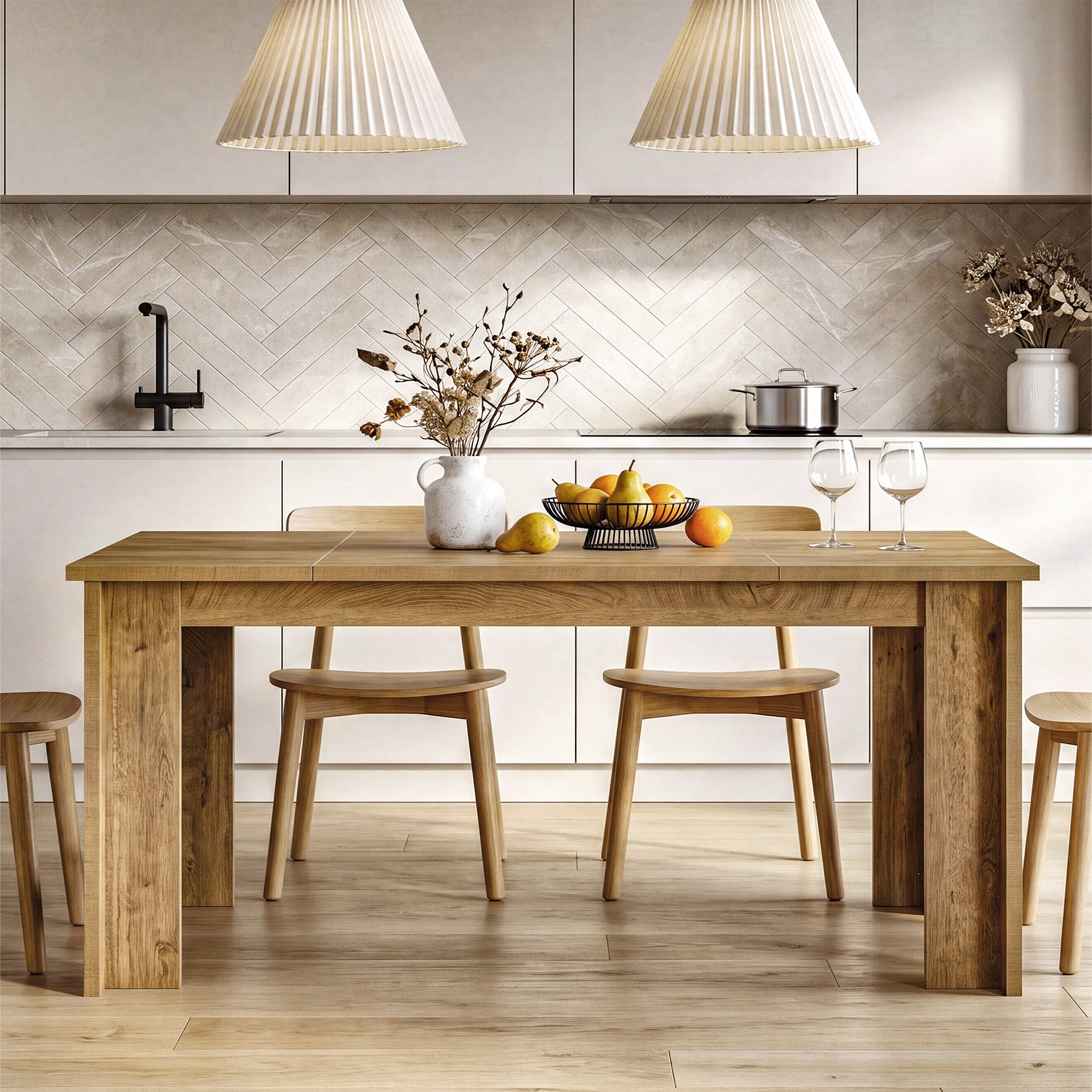 70.8" Dining Table for 6–8, Farmhouse Kitchen Table with Panel Legs for Dining Room