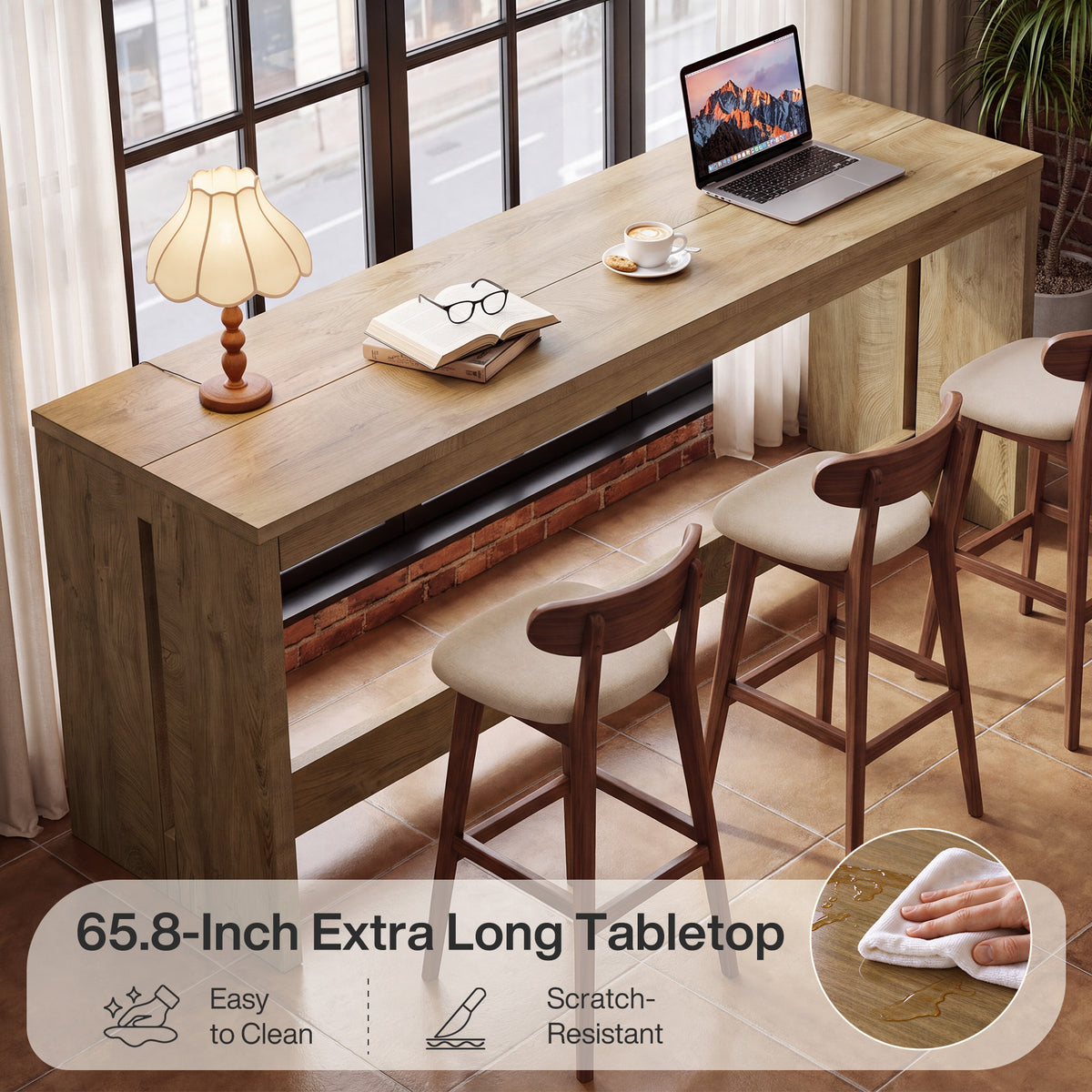 68.5" Extra-Long Bar Table, Rectangular Counter Height Pub Table for Kitchen, Dining