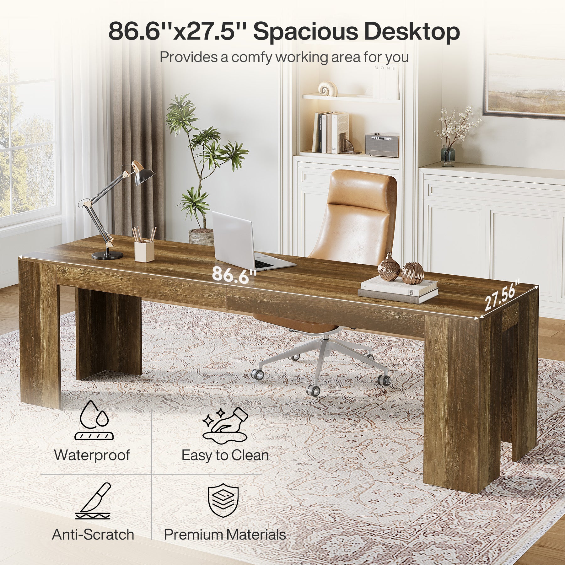 86.6" Two Person Computer Desk, Long Executive Desk with Large Workspace for Home Office