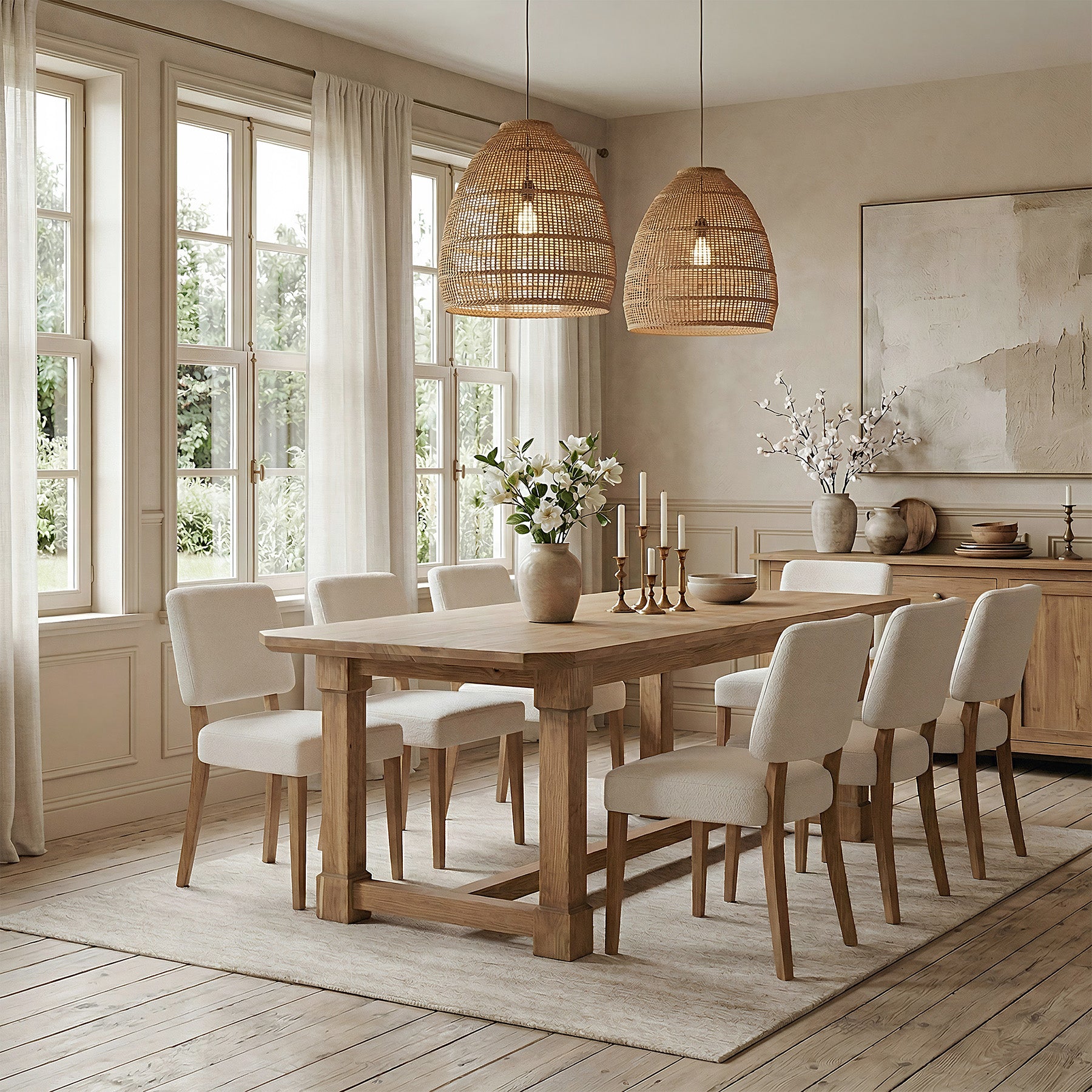 63" Solid Wood Dining Table for 4–6, Farmhouse Rectangular Kitchen Table with Heavy-Duty Legs & Crossbar Support