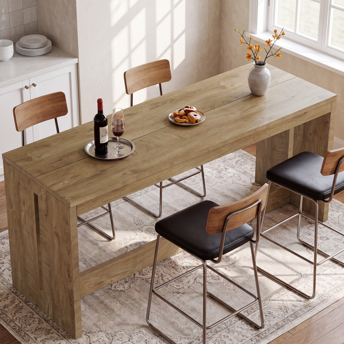 68.5" Extra-Long Bar Table, Rectangular Counter Height Pub Table for Kitchen, Dining