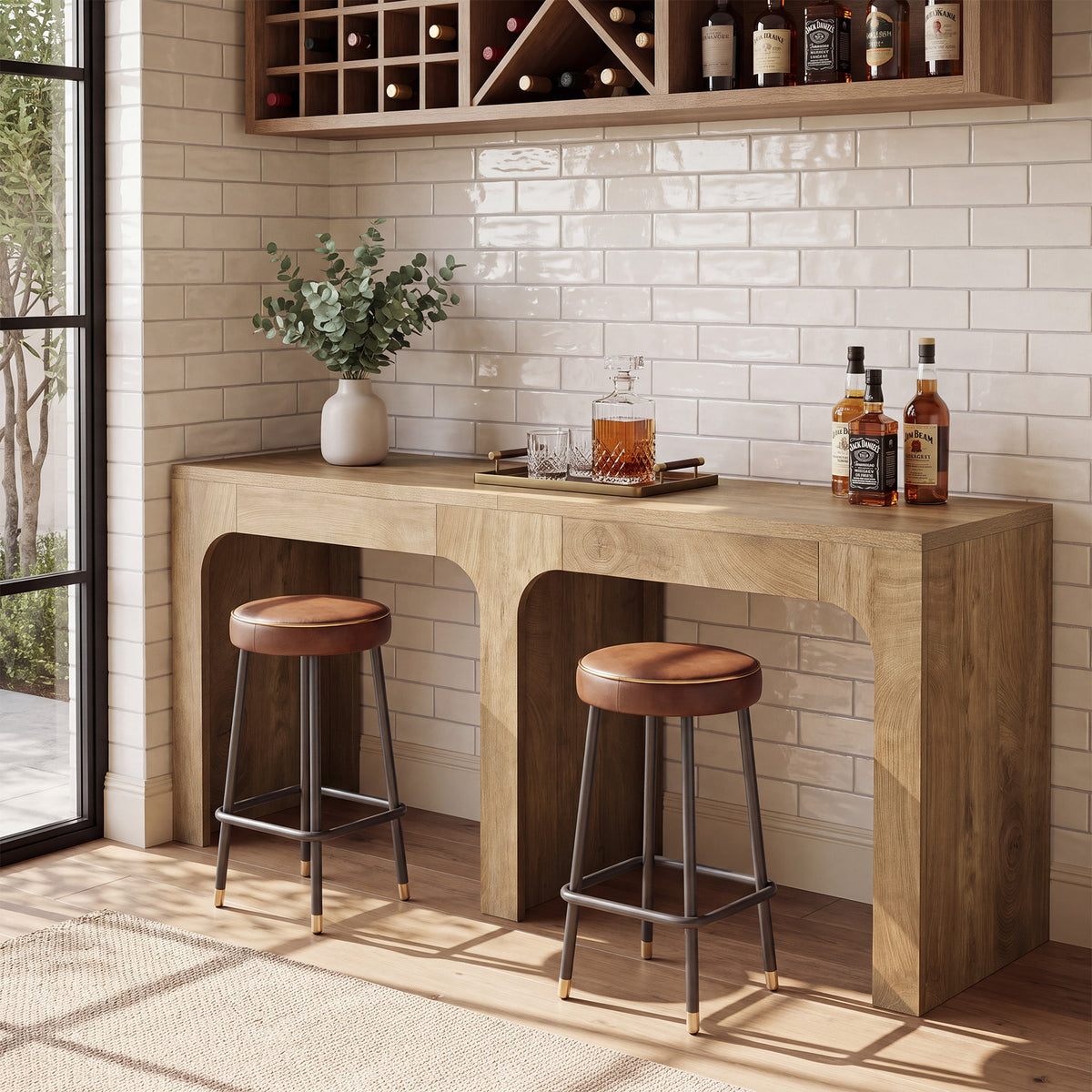 78.74" Long Bar Table, Counter Height Kitchen Pub Table Seats 6-8 People