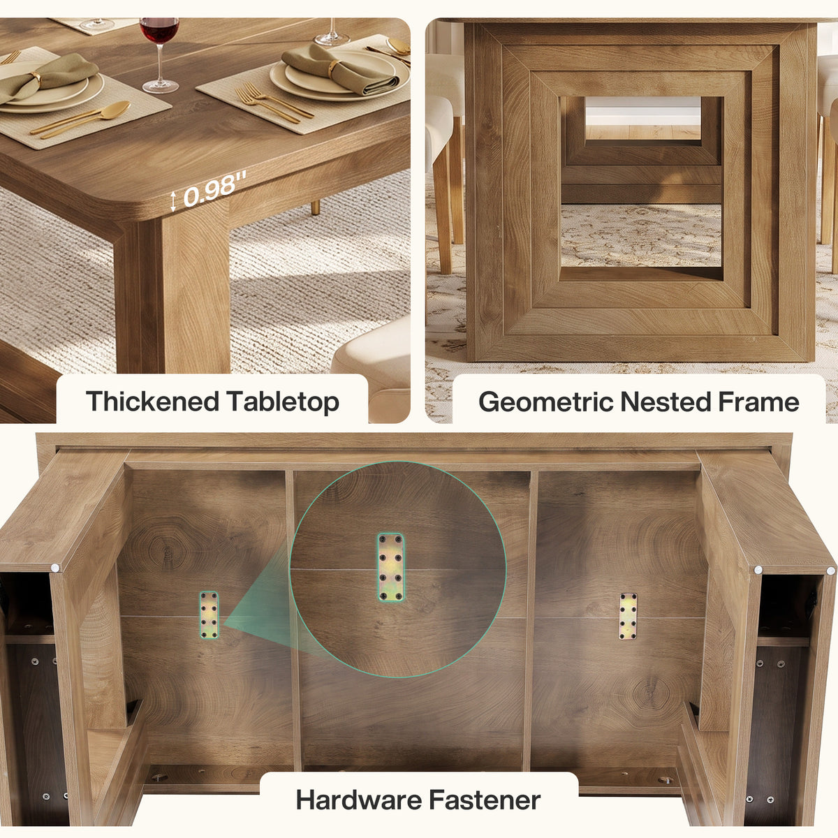 63" Dining Table for 4-6, Rectangular Kitchen Table with Rounded Edges & Sturdy Base