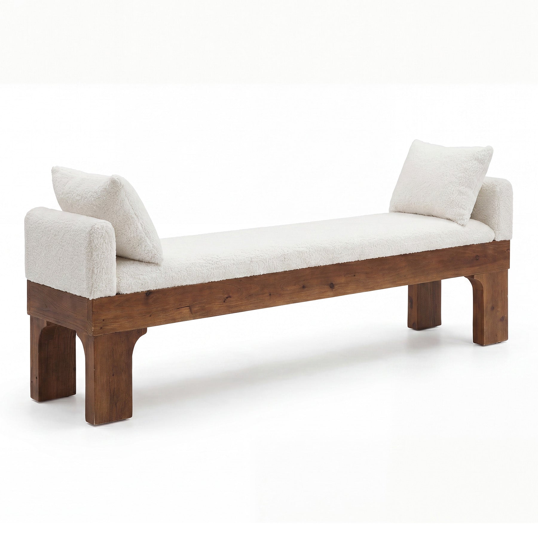 63" Upholstered End of Bed Bench, Boucle Bedroom Bench King Size with Solid Wood Frame