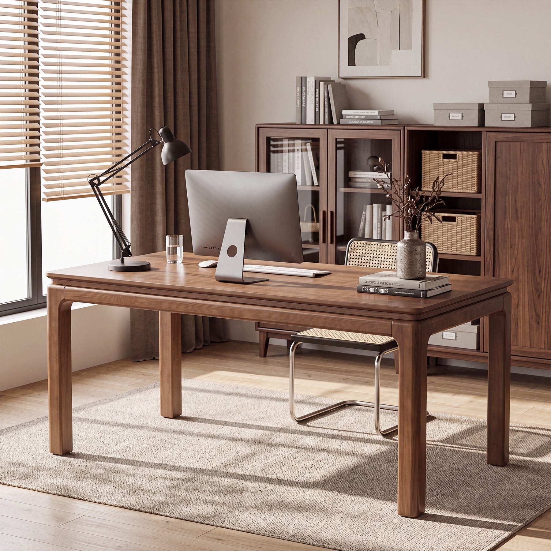 63" Solid Wood Executive Desk, Wooden Computer Desk with 3-Layer Desktop for Home Office