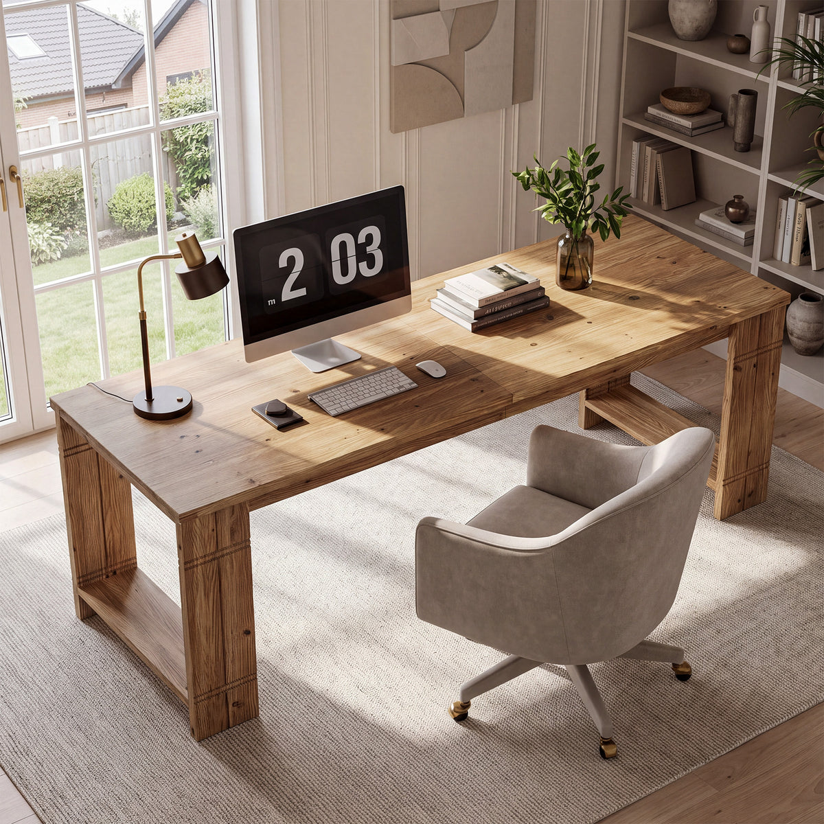 Solid Wood 2-Person Desk, 78.7" Extra-Long Computer Desk for Home Office