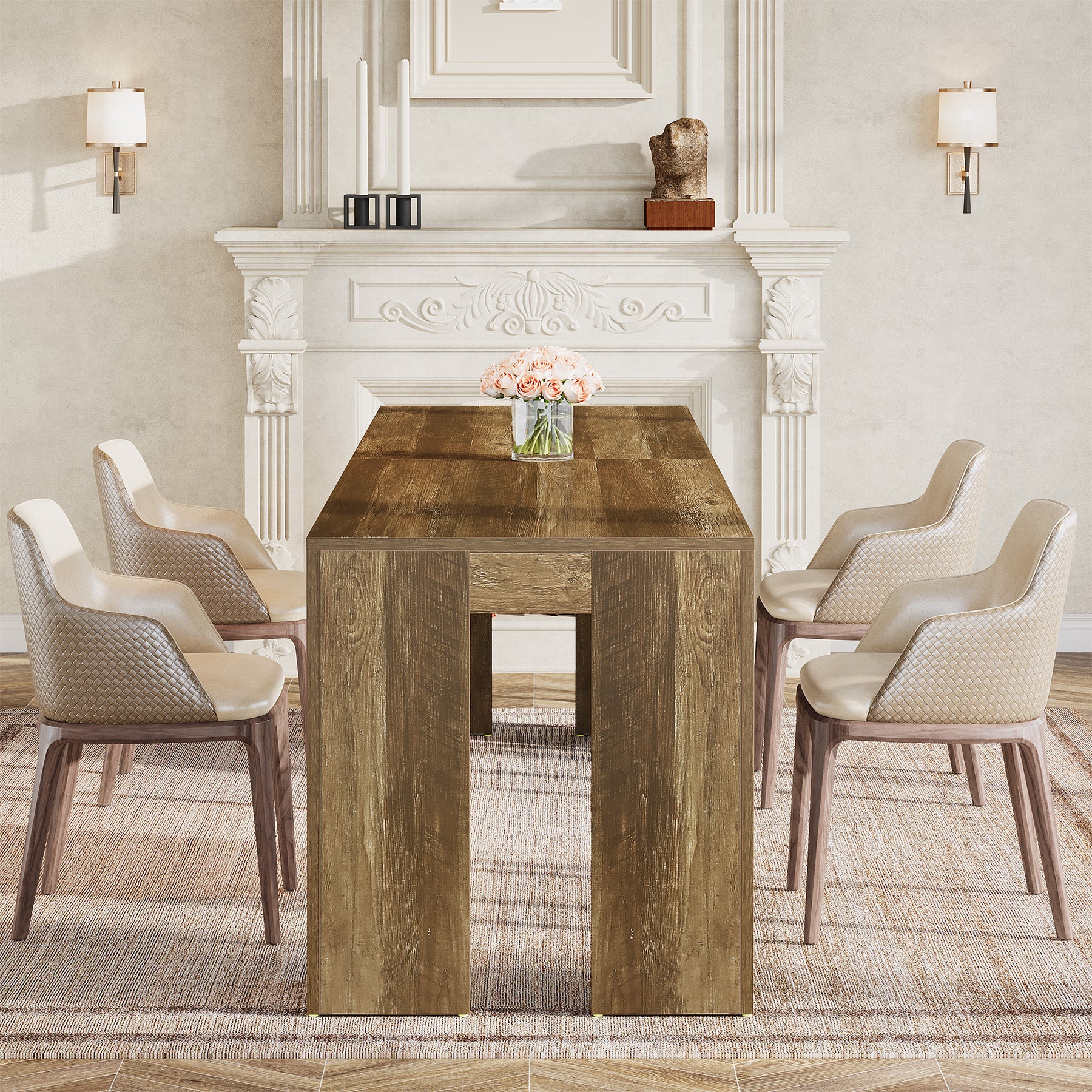 86.6" Long Dining Table, Rectangular Kitchen Table with Sturdy Legs for 6-8 People