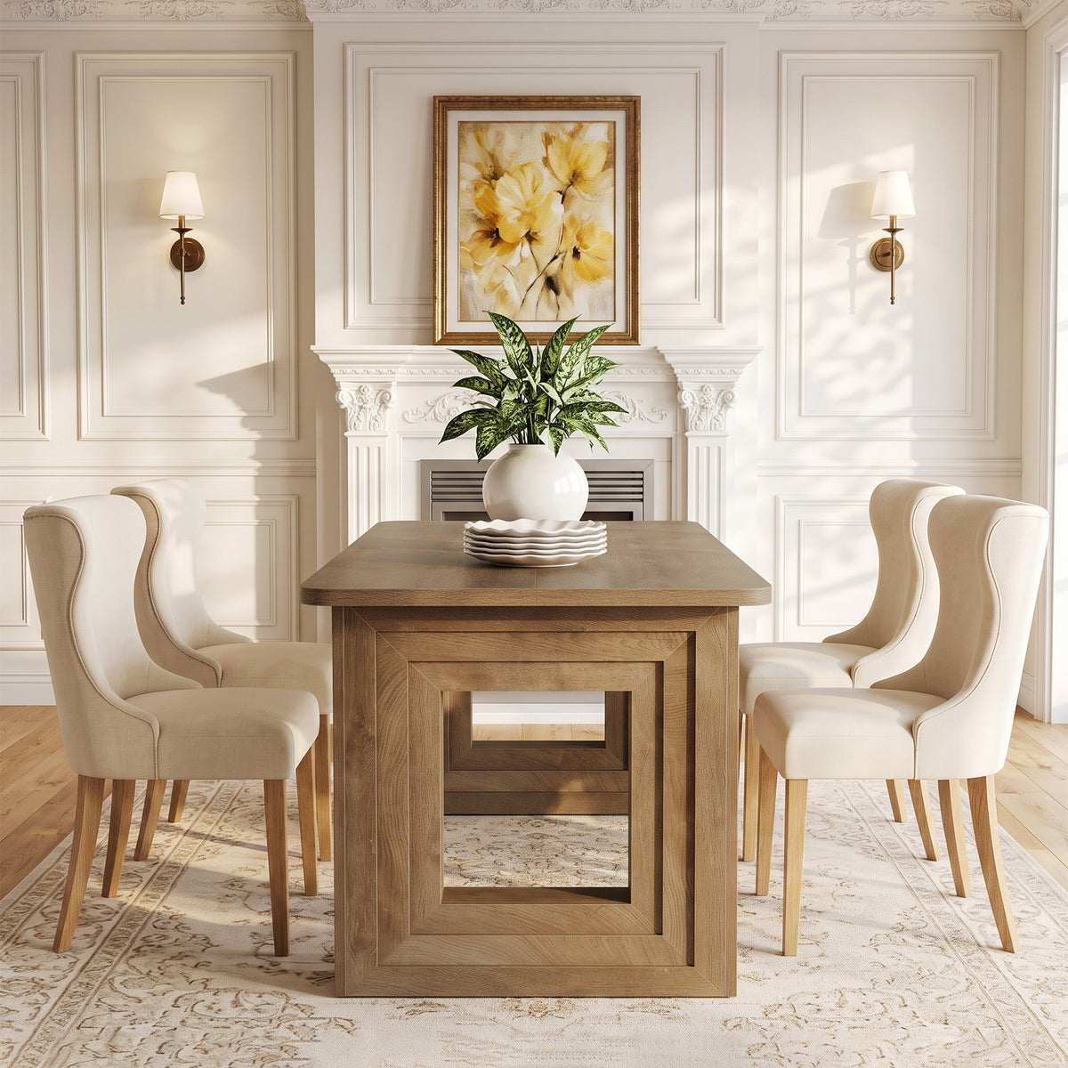 63" Dining Table for 4-6, Rectangular Kitchen Table with Rounded Edges & Sturdy Base