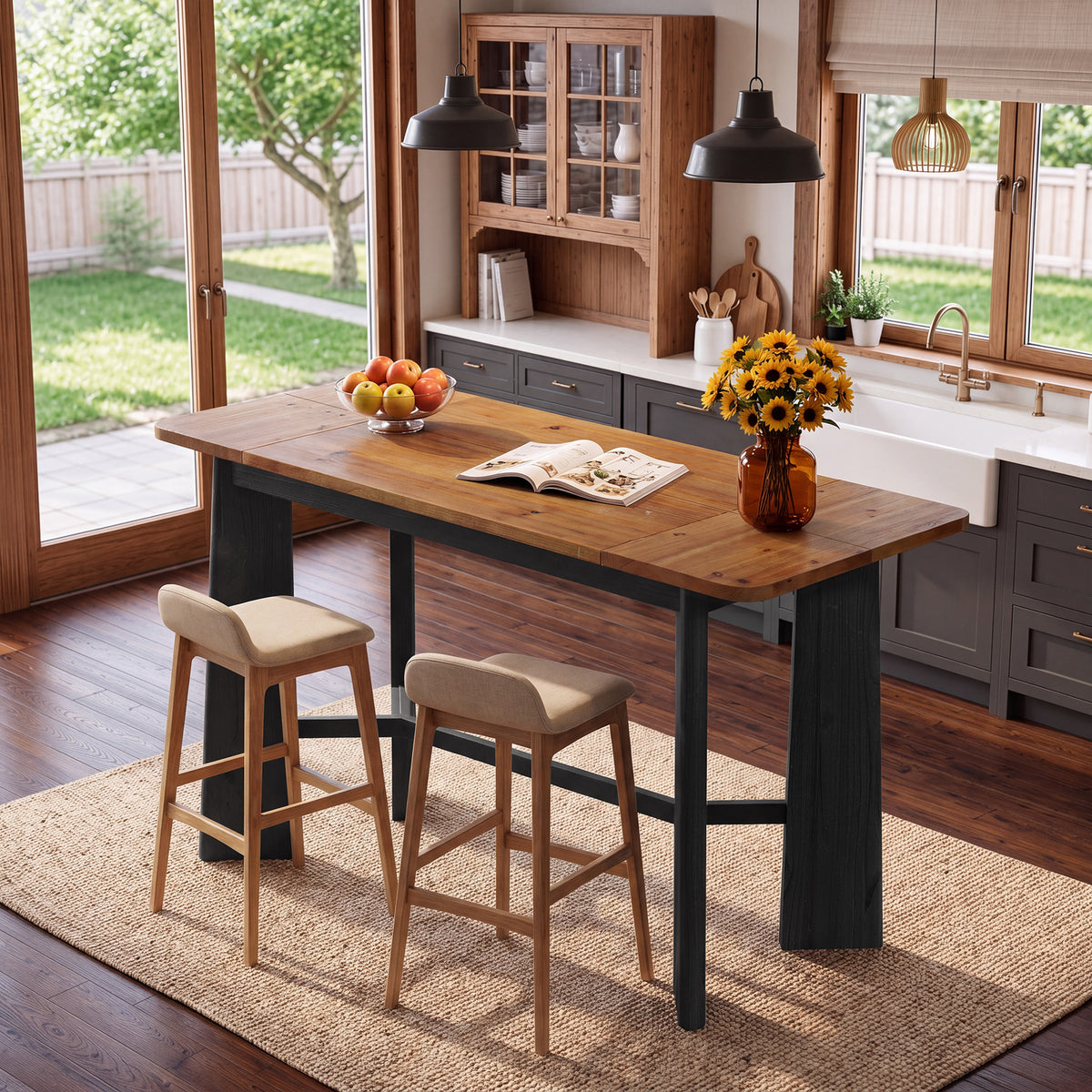 59" Solid Wood Home Bar Table, Seats 4-6, Counter Height, Kitchen Balcony Pub Table