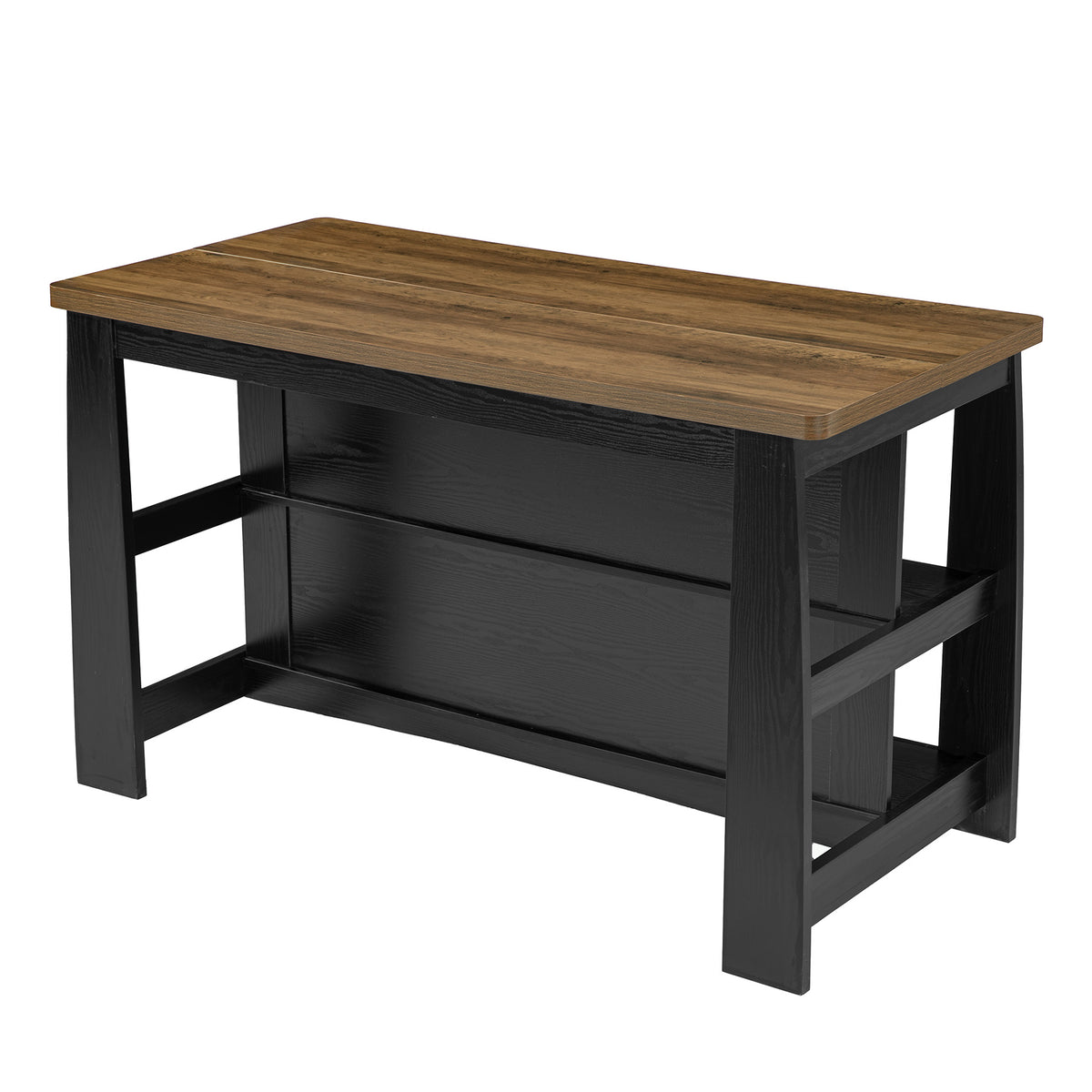 55" Farmhouse Wooden Kitchen Island with Seating Space & 2-Tier Open Storage