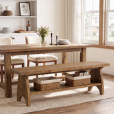 55" Farmhouse Dining Bench, Open Storage Shelf, Solid Wood Kitchen Table Bench 3