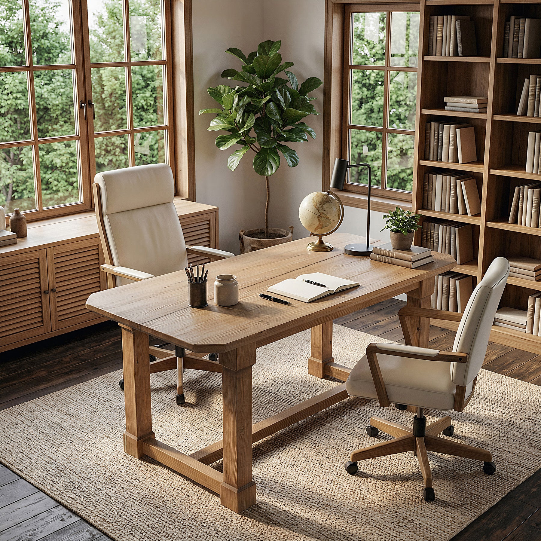 63" Solid Wood Executive Desk, Heavy-Duty Office Computer Desk with Thick Top & Sturdy Legs