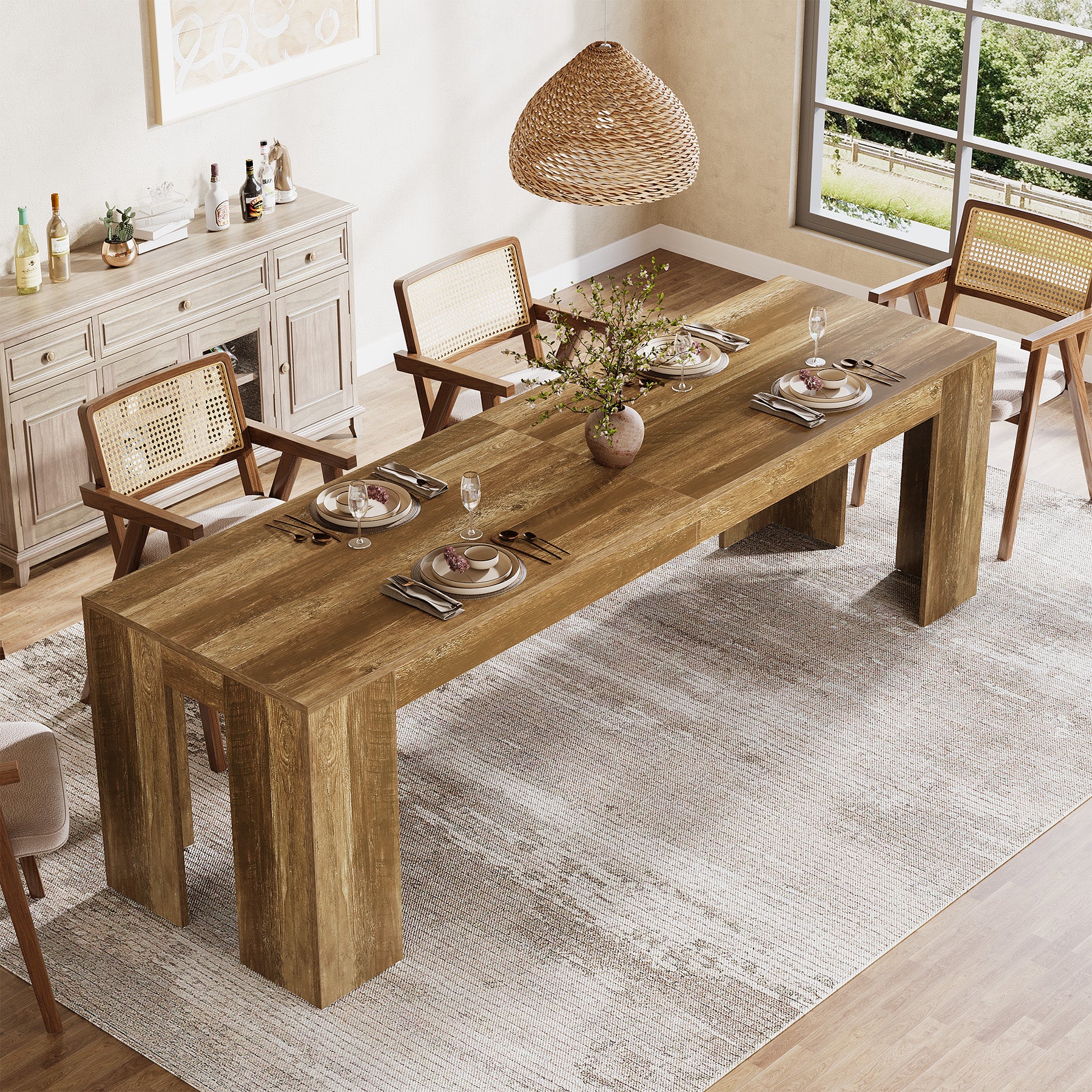 86.6" Long Dining Table, Rectangular Kitchen Table with Sturdy Legs for 6-8 People