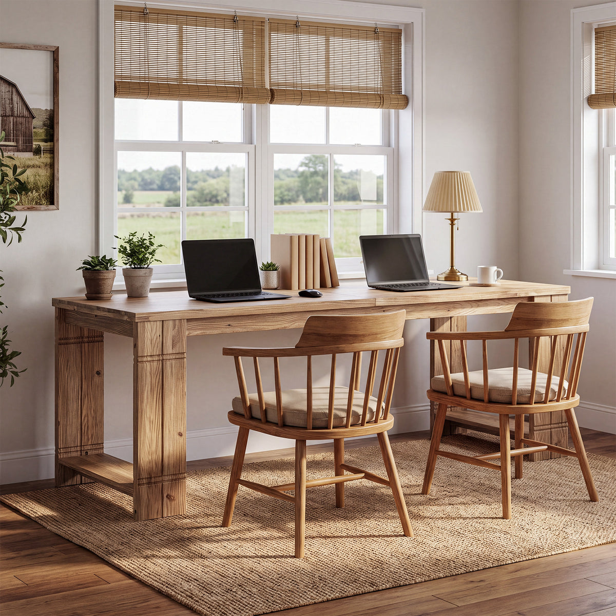 Solid Wood 2-Person Desk, 78.7" Extra-Long Computer Desk for Home Office