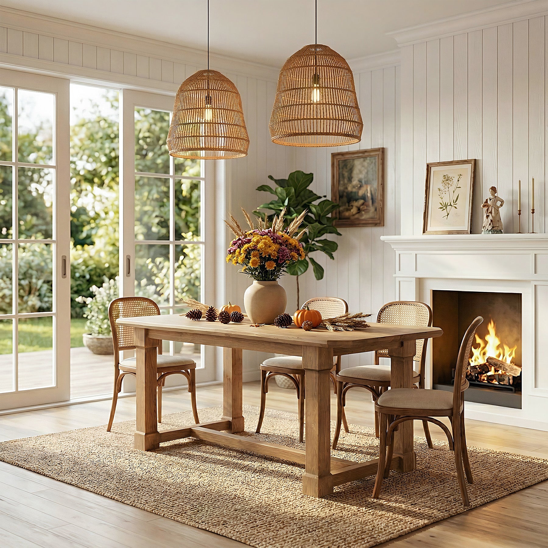 63" Solid Wood Dining Table for 4–6, Farmhouse Rectangular Kitchen Table with Heavy-Duty Legs & Crossbar Support