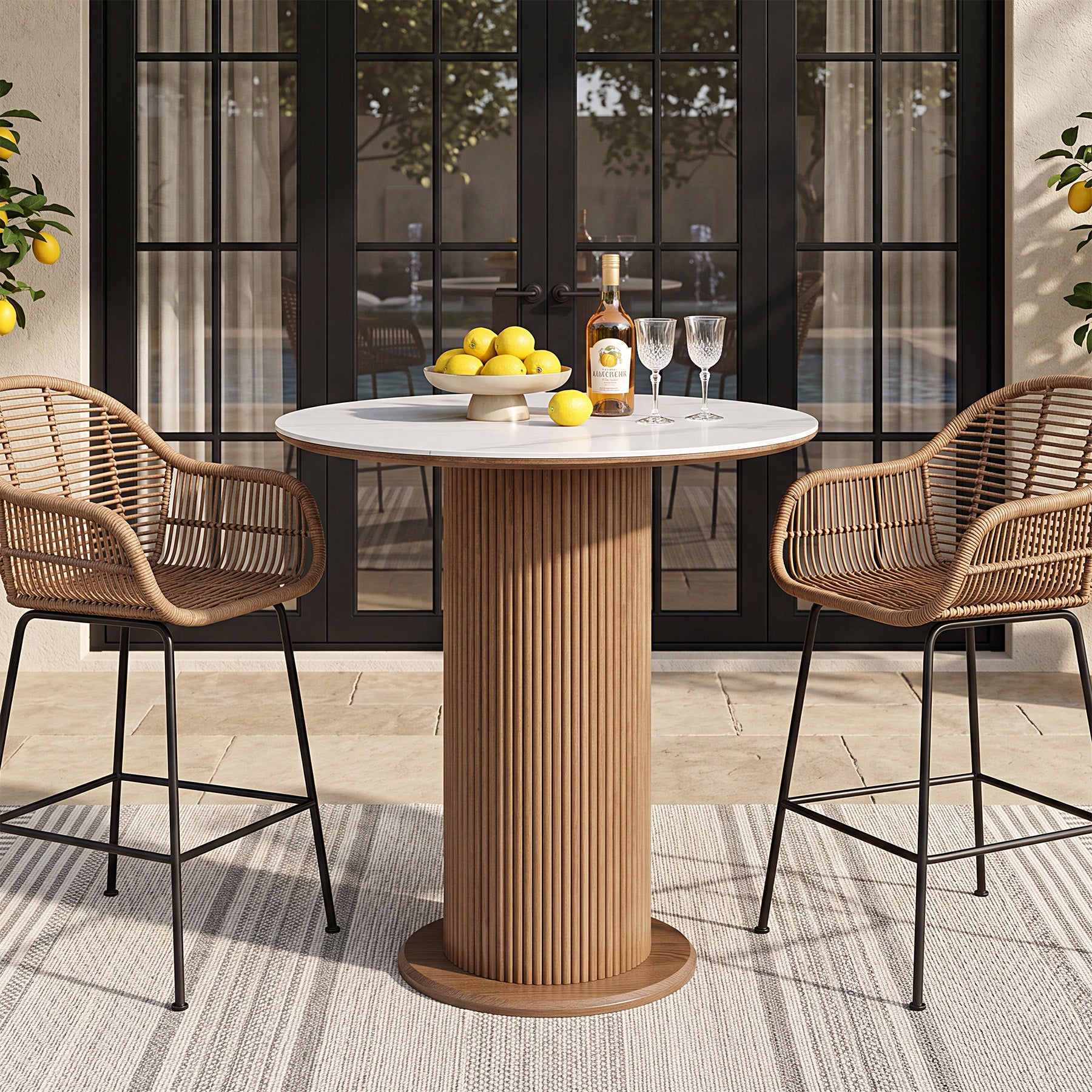 31.5" Round Dining Table, Marble Kitchen Table with Sintered Stone Tabletop & Solid Wood Pedestal