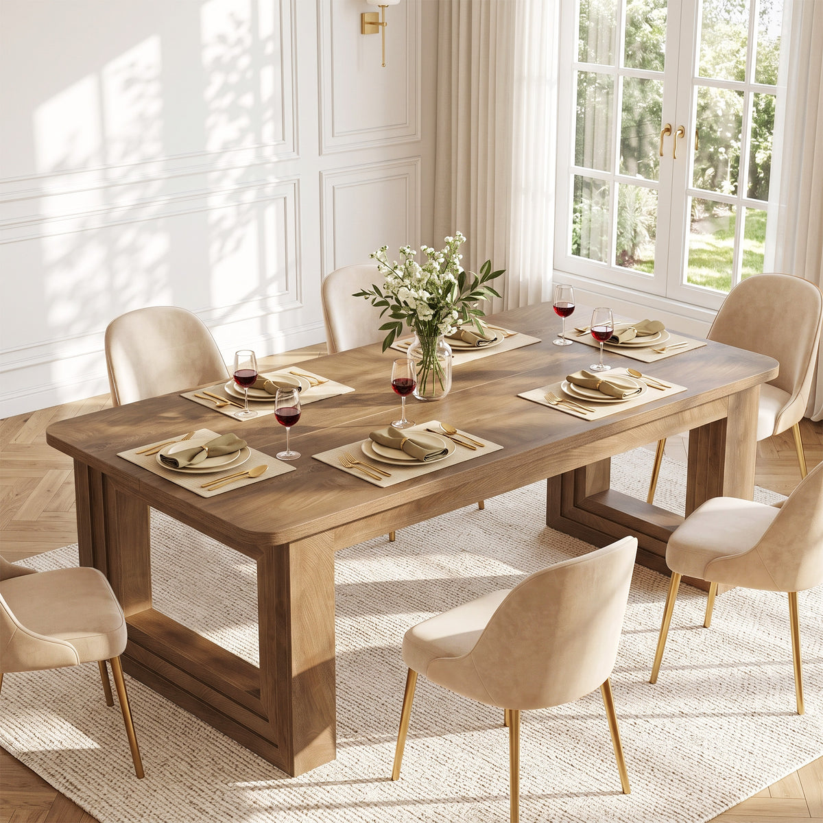 63" Dining Table for 4-6, Rectangular Kitchen Table with Rounded Edges & Sturdy Base